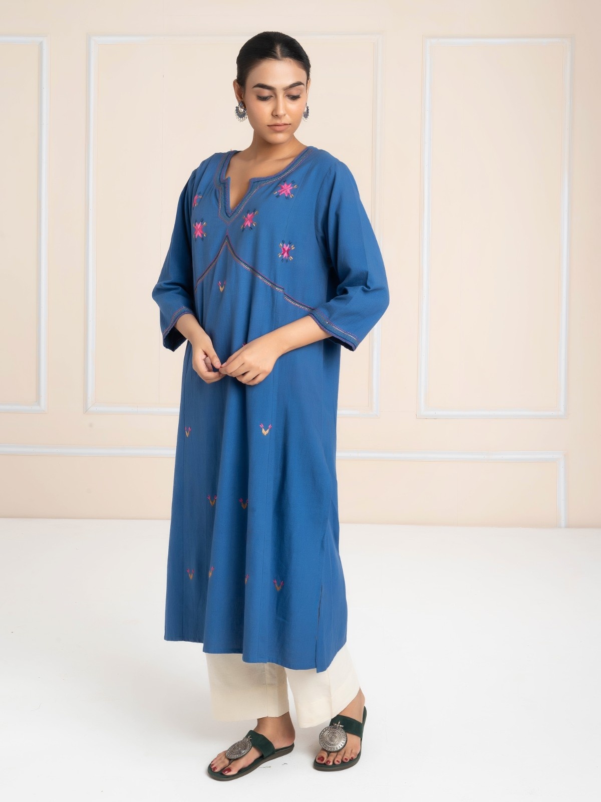 Hand Embroidered  Kurta Blue