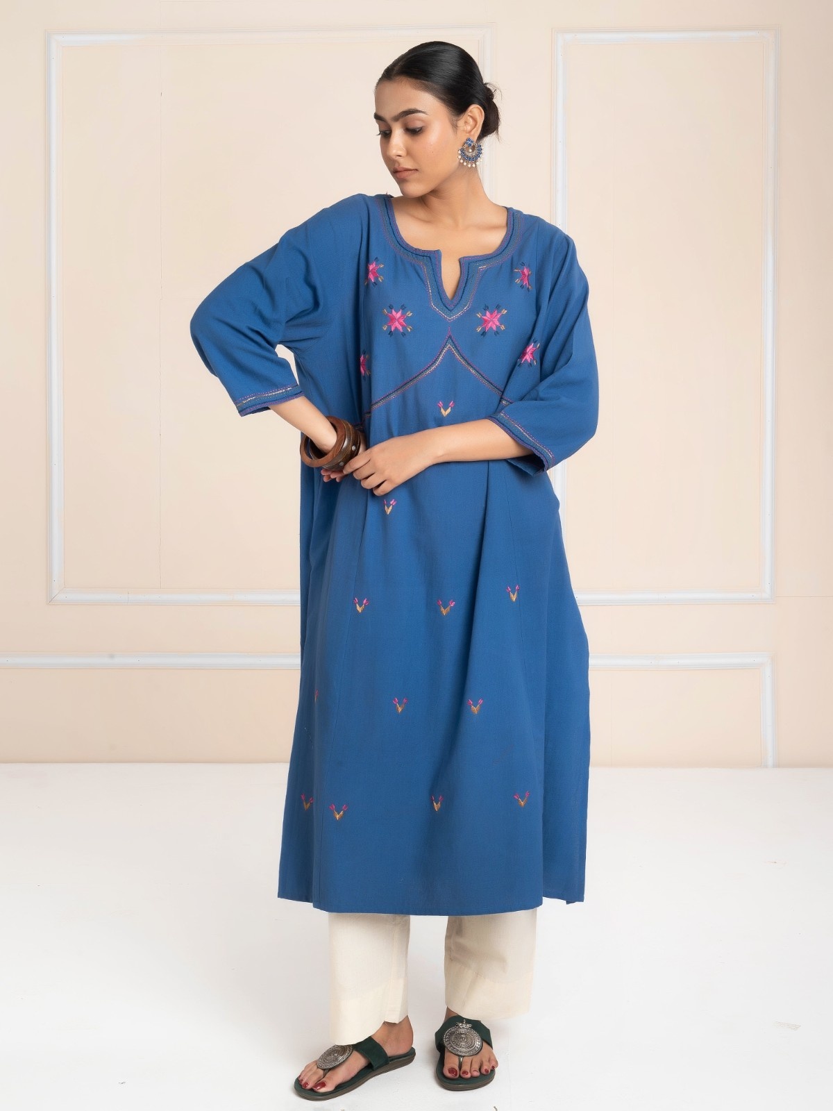 Hand Embroidered  Kurta Blue