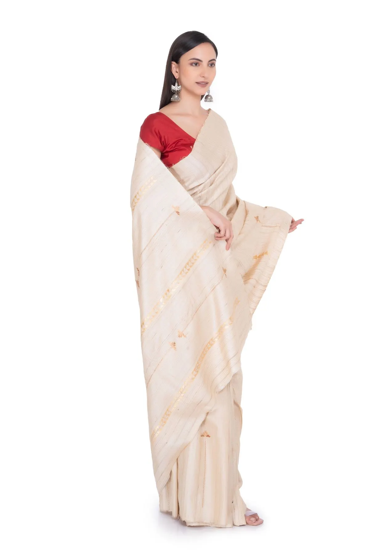 Beige Hand Embroidered Saree