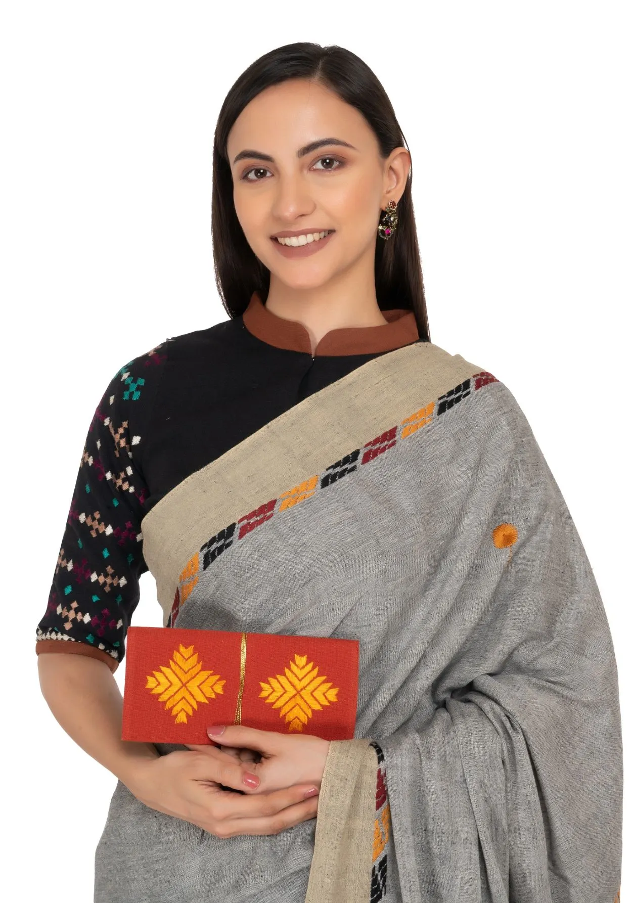 Light Grey Hand Embroidered Saree